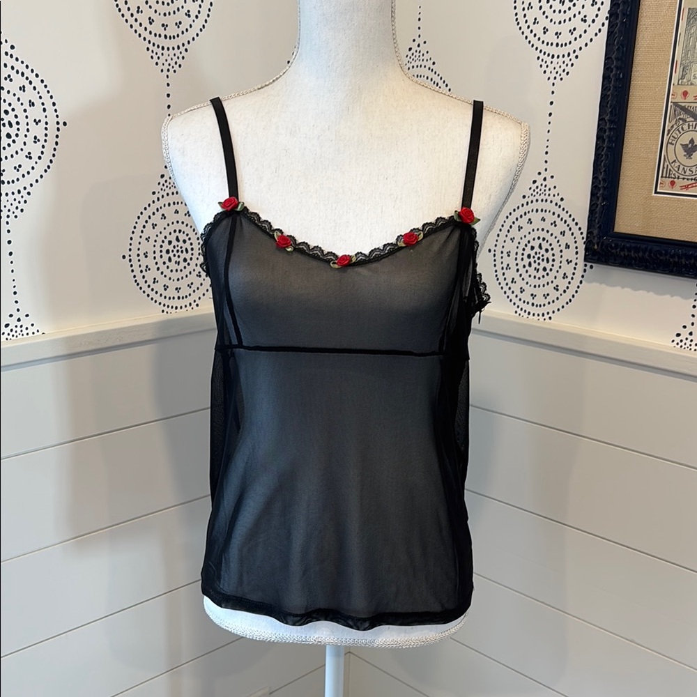 Deadstock Unif Black Sheer Rosette Tank Top